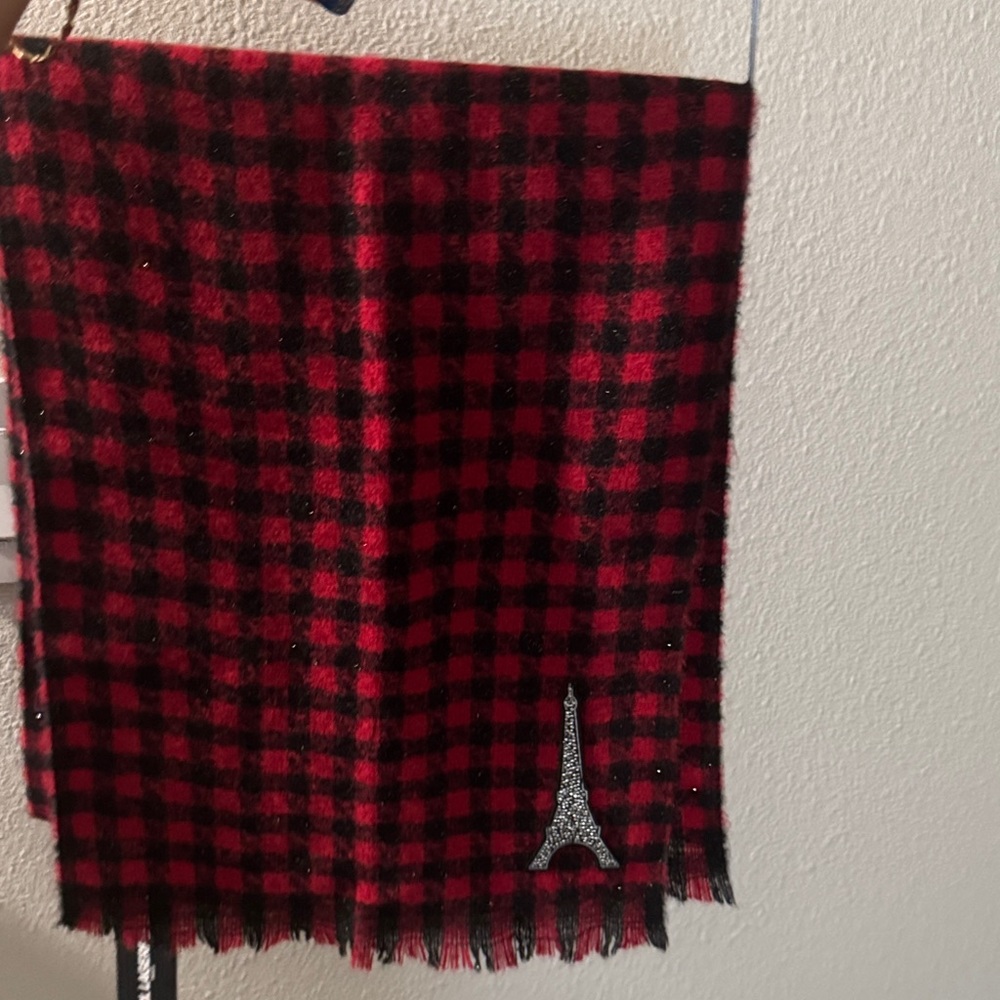 Karl Lagerfeld Red and Black ✨ glitter Scarf with Eiffel Tower Paris Design